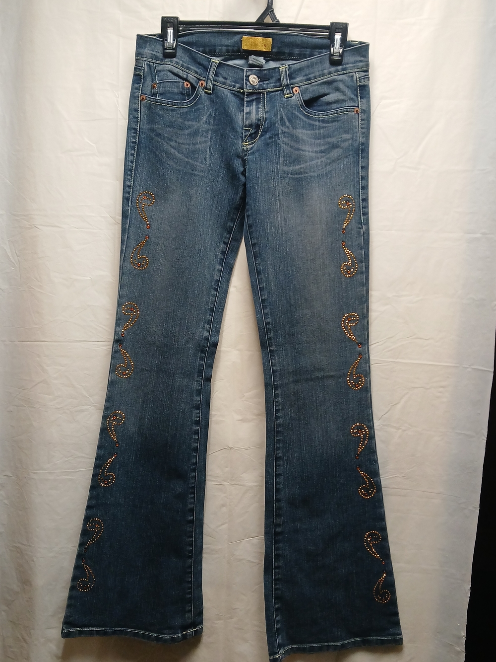 Nine DMBM Women's Blue Flare Jeans with Studded Paisley Detail